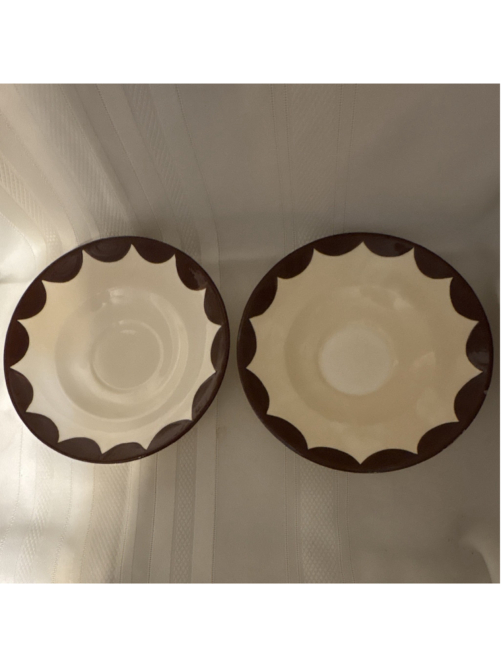 Clemson Hand Painted Handmade Ceramic Bowl Set of 2 White/Brown Scalloped